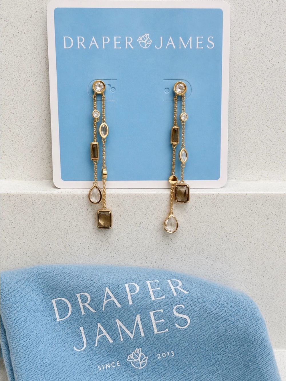 DRAPER JAMES Multi Double Drop Crystal /Amber Earrings - NWT!!
